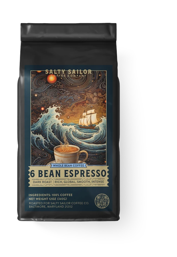 6 Bean Espresso coffee bag, straight-on view