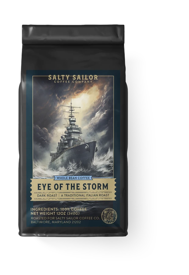 Eye of the Storm: Italian Roast coffee bag, straight-on view
