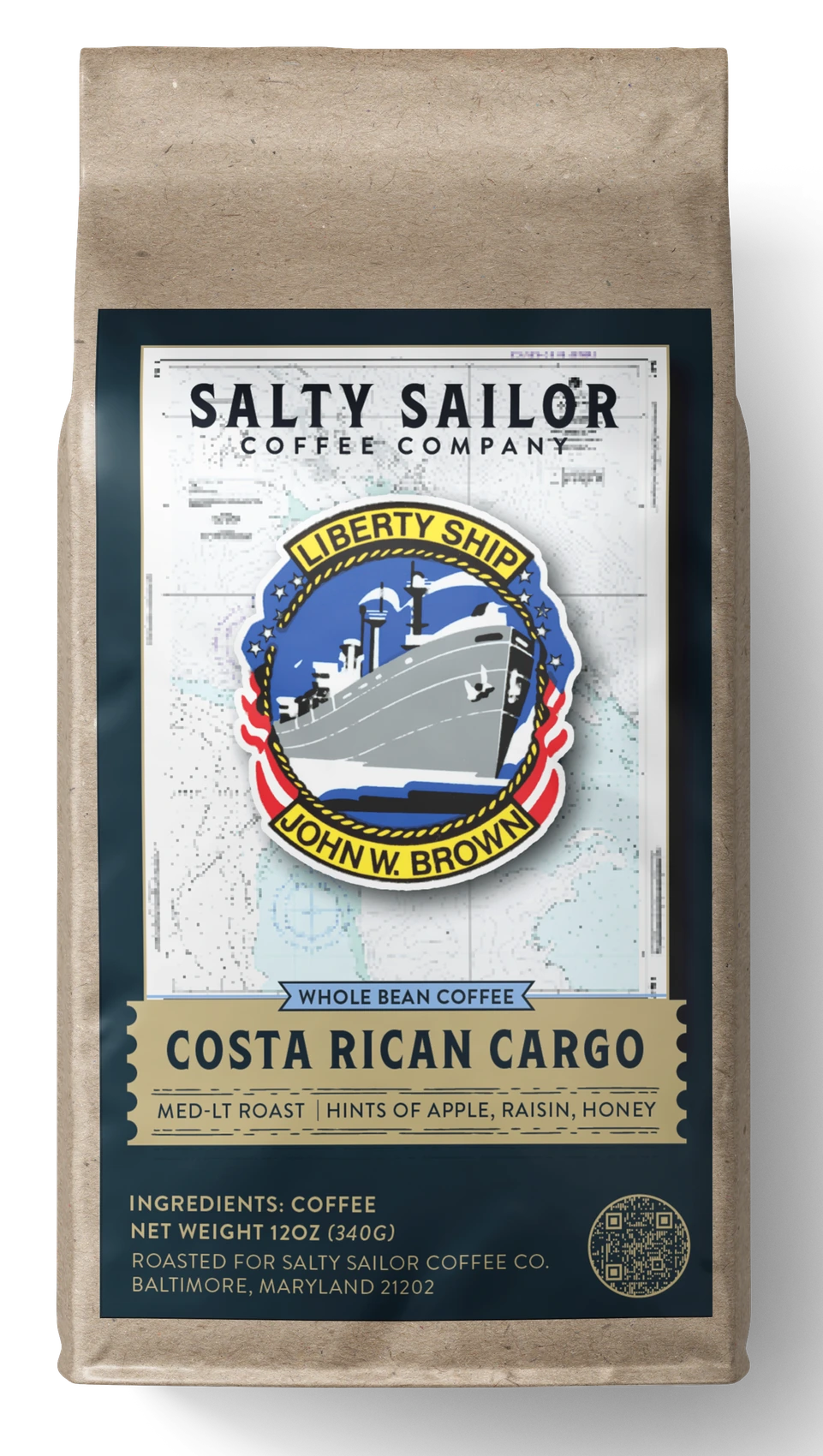 SS JOHN W BROWN Costa Rican Cargo coffee bag, straight-on view
