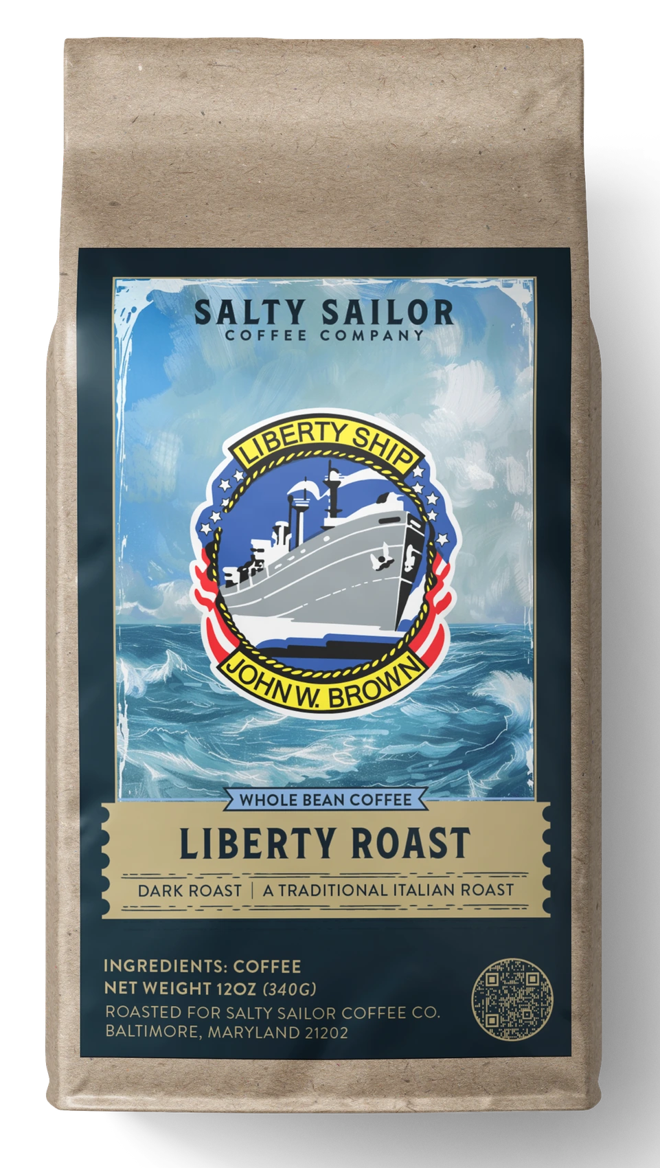 SS JOHN W BROWN Liberty Roast coffee bag, straight-on view