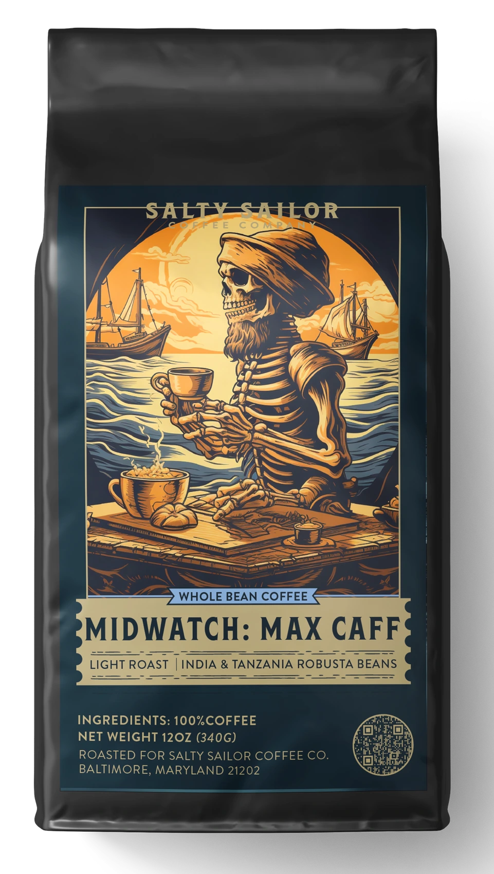 The Midwatch: Max Caff coffee bag, straight-on view