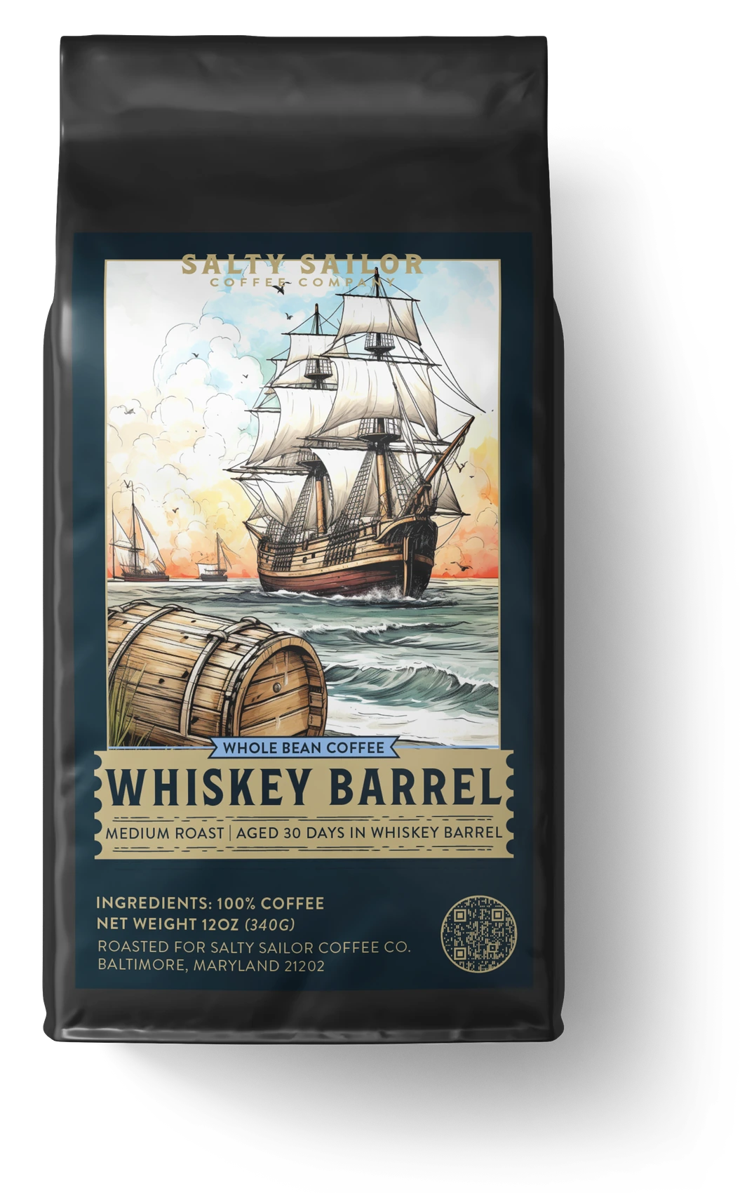 Whiskey Barrel: Our Barrel-aged Coffee coffee bag, straight-on view