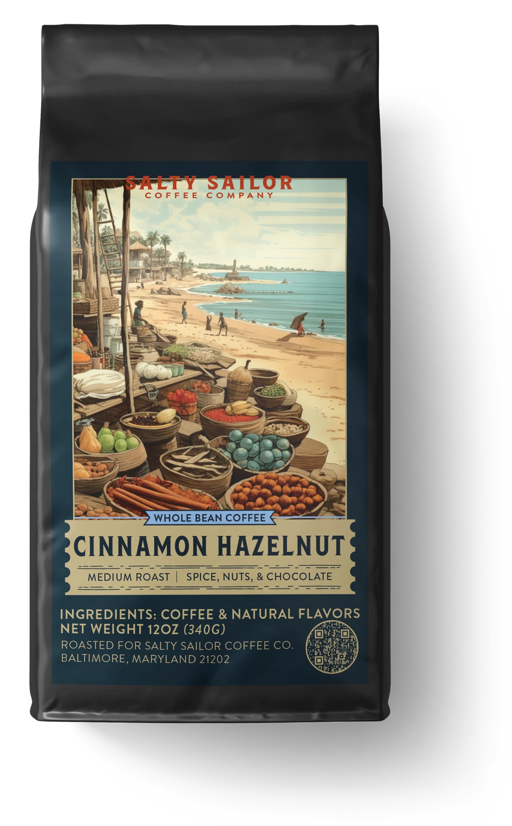 Cinnamon Hazelnut Coffee coffee bag, straight-on view