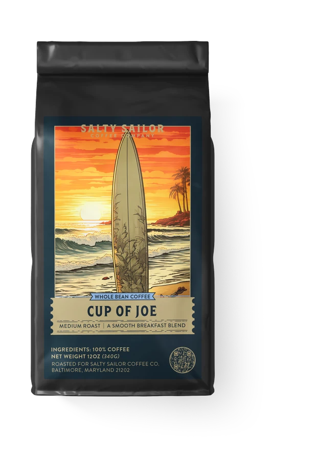 Cup of Joe:  A Breakfast Blend coffee bag, straight-on view