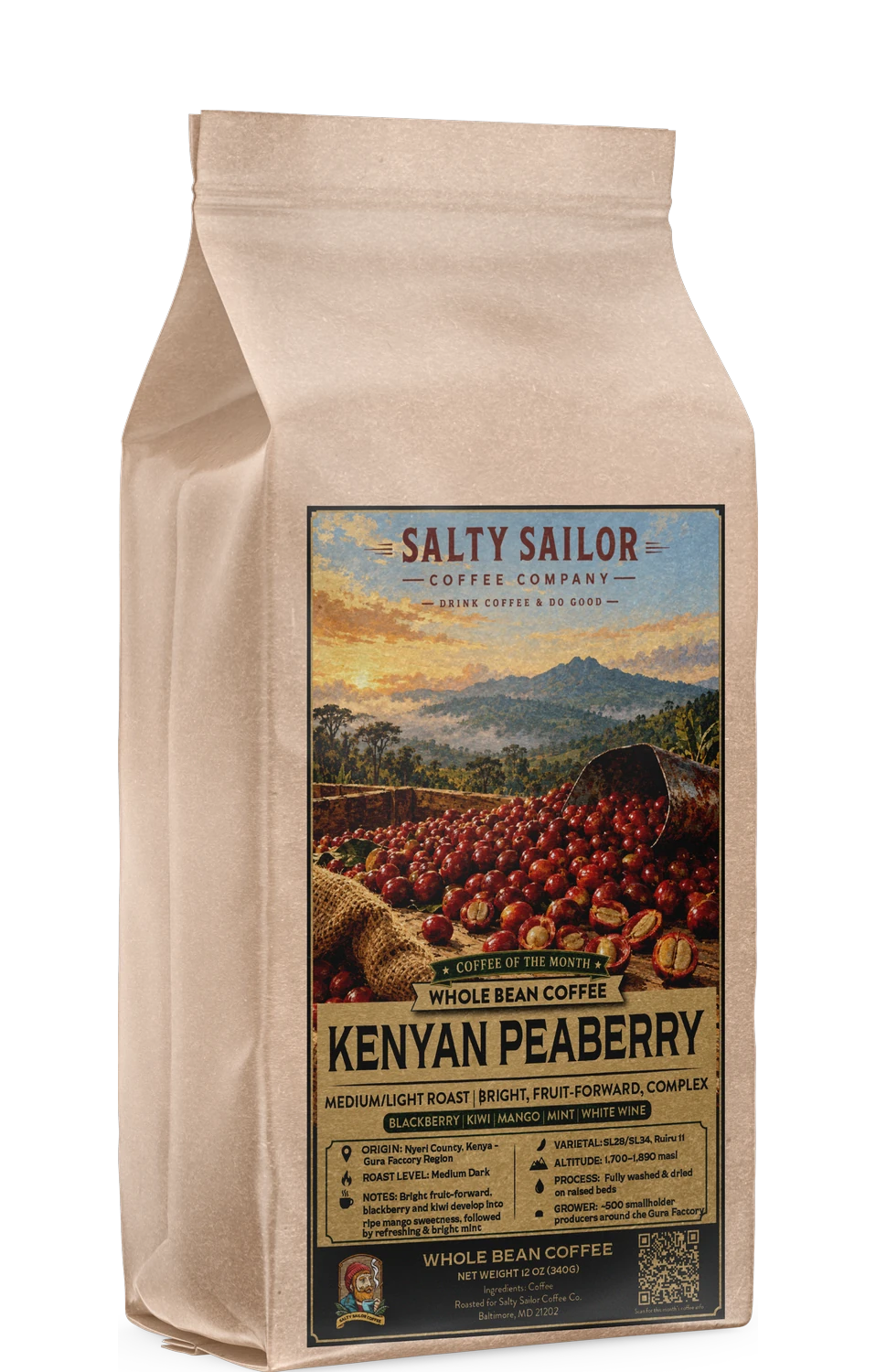 Kenya Gura Peaberry coffee bag