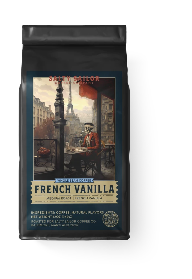 French Vanilla coffee bag, straight-on view