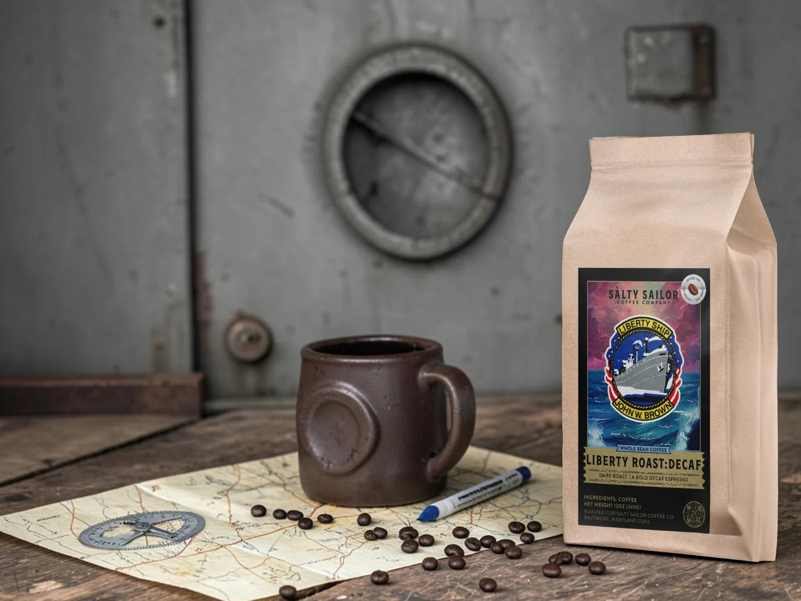 SS JOHN W BROWN Liberty Roast Decaf package artwork