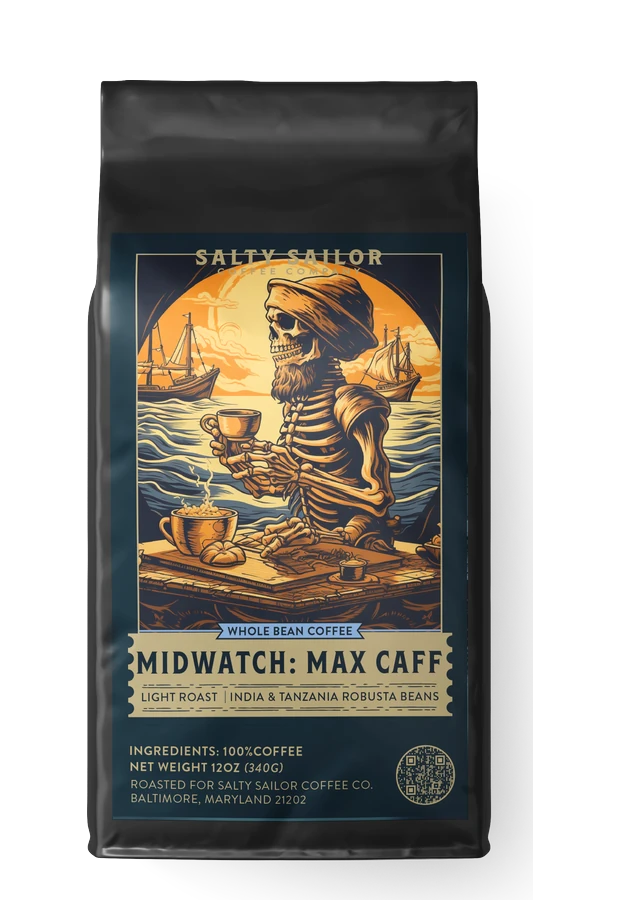 The Midwatch:  Max Caff coffee bag, straight-on view