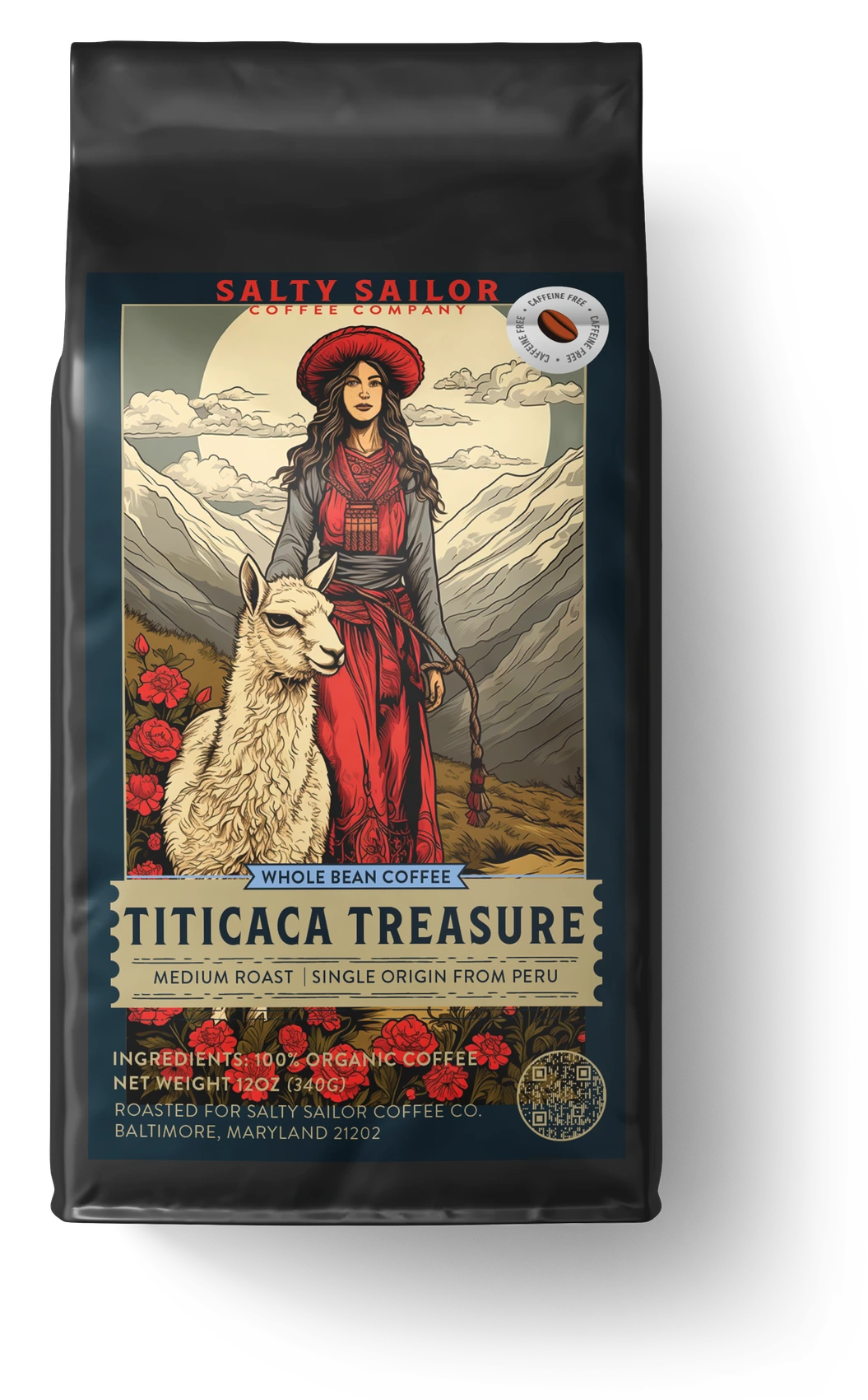 Titicaca Treasure - DECAF coffee bag, straight-on view
