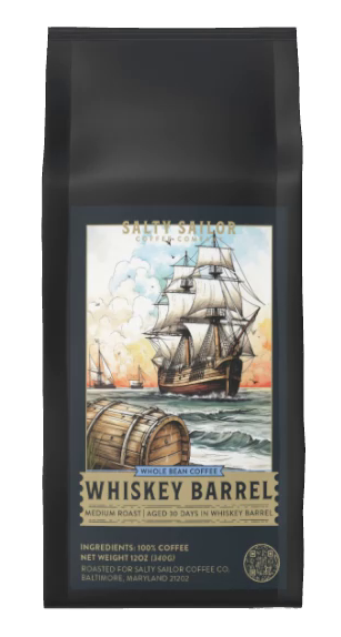 Whiskey Barrel:  Our Barrel-aged Coffee, three-quarter view